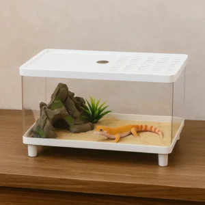 Terrarium gecko transparent avec couvercle sécurisé – boîte d’observation douce pour gecko léopard