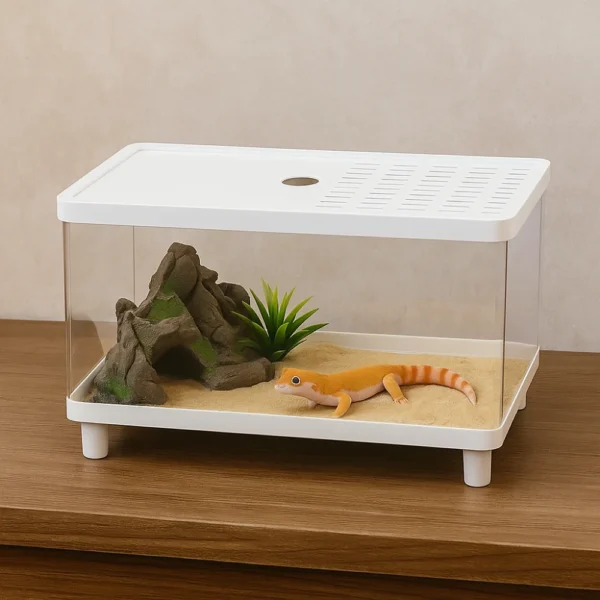 Terrarium gecko transparent avec couvercle sécurisé – boîte d’observation douce pour gecko léopard