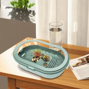 Terrarium pour petite tortue avec terrasse sèche et système de drainage