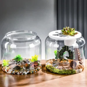 Aquarium pour tortue transparent avec couvercle amovible – design moderne, idéal pour observation et décoration