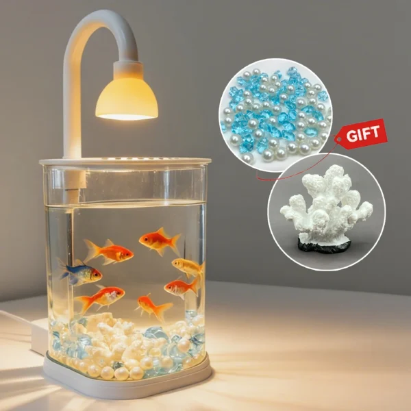 Mini aquarium avec éclairage LED, idéal pour betta, petite tortue ou décoration festive. Léger, sans BPA, prêt à offrir. Livraison dans +30 pays.