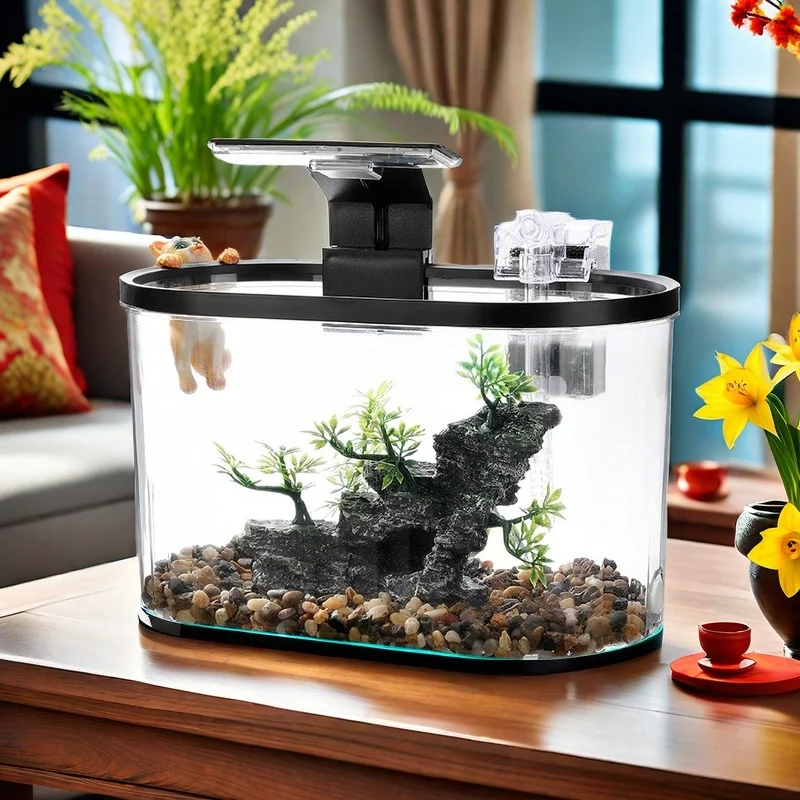 Aquarium de bureau avec LED – Éco-décor lumineux – Image 2